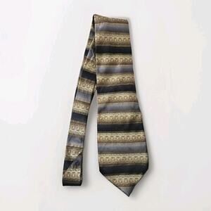 Alexander Julian Silk Tie Gray Beige Gold Geometric Men Necktie 56 x 4"